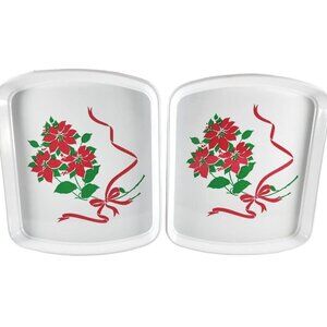 Lot Of 2 Vintage Christmas Poinsettia Rectangle Trays Berman Industries Plastic